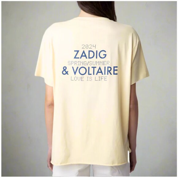 Zadig & Voltaire Tommer Beaded Zaddicted Top Womens Large Yellow Cotton T-Shirt - Picture 2 of 8